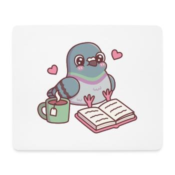 Cute Seated Pigeon Loves Reading - Mouse Pad (horizontal) - white - Front