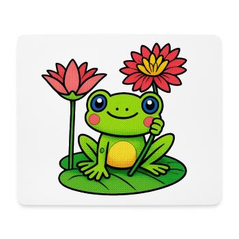 Grenouille entre les nénuphars en fleurs - Tapis de souris (format paysage) - blanc - Devant