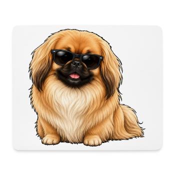 Pikinese Hund mit coolen Sonnenbrillen Cartoon - Mousepad (Querformat) - Weiß - Vorne