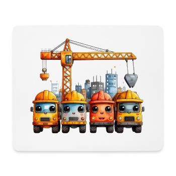 Niedliche Baufahrzeuge mit Helm & Stadt-Kulisse - Mousepad (Querformat) - Weiß - Vorne