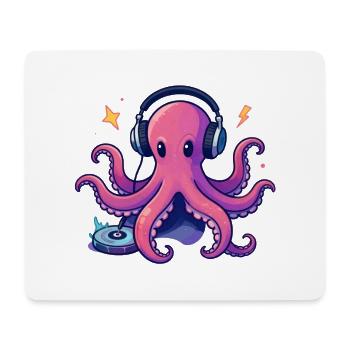 Pieuvre DJ au casque sur platine - Tapis de souris (format paysage) - blanc - Devant
