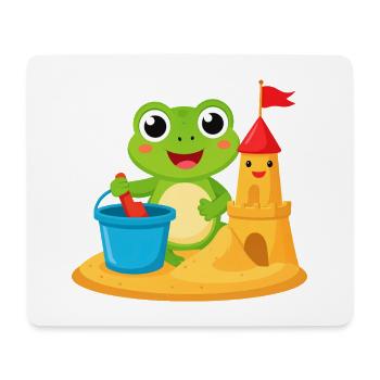 Grenouille Kawaii sur la plage avec seau et château de sable – Mignon - Tapis de souris (format paysage) - blanc - Devant