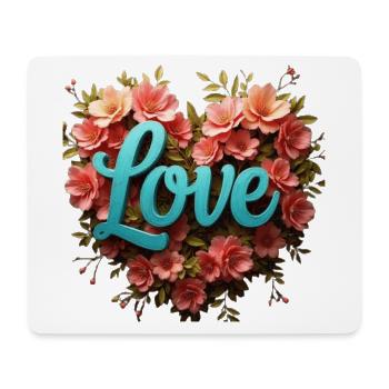 Blue Love with Floral Frame - Mouse Pad (horizontal) - white - Front