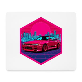 Retro 90s JDM R32 Skyline Sedan Synthwave Art - Mouse Pad (horizontal) - white - Front
