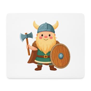 Petit Viking de dessin animé avec bouclier et hache de combat - Tapis de souris (format paysage) - blanc - Devant