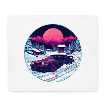 Retro 80s JDM Winter Drift AE86 Synthwave Art - Mouse Pad (horizontal) - white - Front
