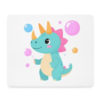 Comic Dinosaur Playing with Soap Bubbles – Cute - Mouse Pad (horizontal) - white - Front