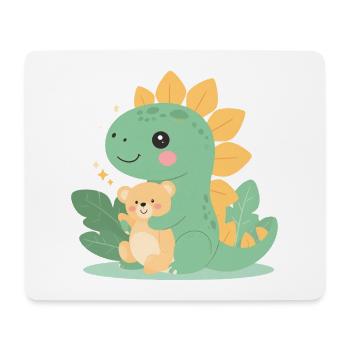 Little Cartoon Dinosaur with Teddy Bear – Cute - Mouse Pad (horizontal) - white - Front