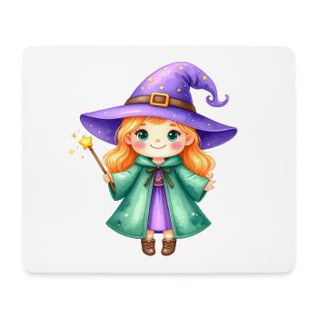 Little Witch with Purple Hat and Wand – Magical - Mouse Pad (horizontal) - white - Front