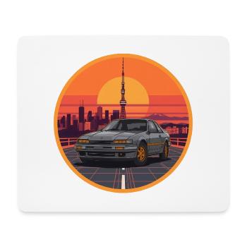Retro 80er JDM Coupé Tokyo Tower Sonnenuntergangsemblem - Mousepad (Querformat) - Weiß - Vorne