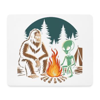 Hiking - Outdoor Adventure - Bigfoot and Alien - Mouse Pad (horizontal) - white - Front