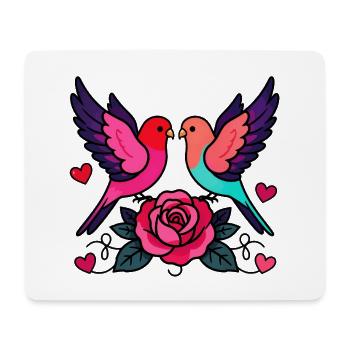 Vibrant Love Birds with Rose - Mouse Pad (horizontal) - white - Front