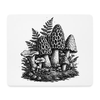 Linogravure vintage aux champignons forestiers - Tapis de souris (format paysage) - blanc - Devant