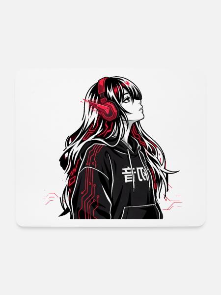 Cyberpunk Anime Hoodie - Mousepad (Querformat) - Weiß