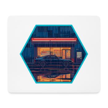 Retro 80s JDM Hatchback Neon Konbini Hex Emblem - Mouse Pad (horizontal) - white - Front