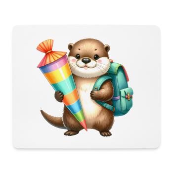 Little otter with school cone & satchel - Mouse Pad (horizontal) - white - Front