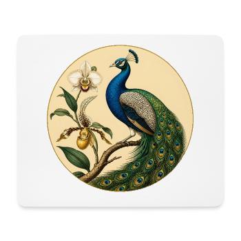 Paon Bleu sur Cercle Doré Floral - Tapis de souris (format paysage) - blanc - Devant