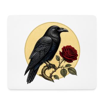Rabe (Corvus corax) & Botanische Rote Rose - Mousepad (Querformat) - Weiß - Vorne