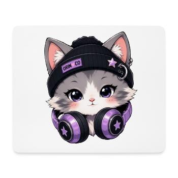Lila DJ-Katze mit Kopfhörern - Mousepad (Querformat) - Weiß - Vorne