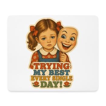 Vintage-trauriges Mädchen versteckt sich hinter einer Lächelmaske - Mousepad (Querformat) - Weiß - Vorne