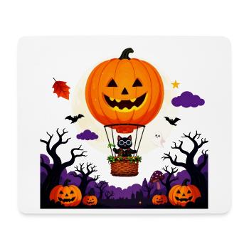 Kürbisballon-Katzen-Halloween-Szene - Mousepad (Querformat) - Weiß - Vorne