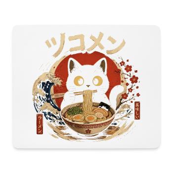 Kawaii Chat Mangeant des Nouilles Ramen drôle  - Tapis de souris (format paysage) - blanc - Devant