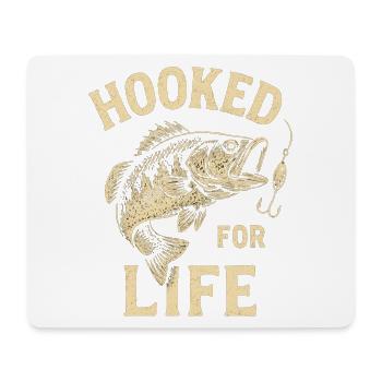 Angler T-Shirt Hooked for Life – Fisch am Haken - Mousepad (Querformat) - Weiß - Vorne
