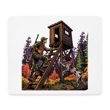 Jäger und Hund am Hochstand - Mousepad (Querformat) - Weiß - Vorne