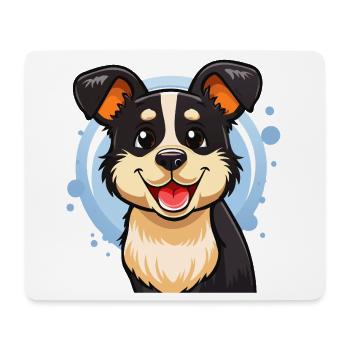 Fröhliches schwarz-weißes Hündchen (Comic-Porträt) - Mousepad (Querformat) - Weiß - Vorne