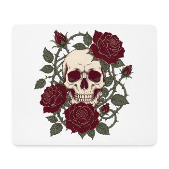Skull & Roses – Gothic Totenkopf Blumen Design - Mousepad (Querformat) - Weiß - Vorne