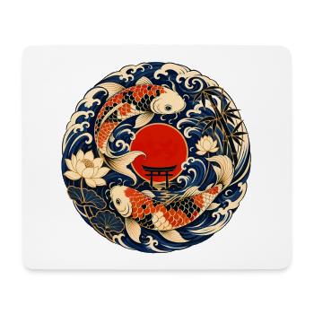 Koi im Mondkreis mit Torii - Mousepad (Querformat) - Weiß - Vorne