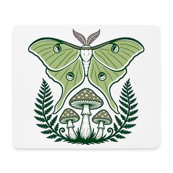 Luna Moth Mushrooms Ferns Forest Art - Mouse Pad (horizontal) - white - Front