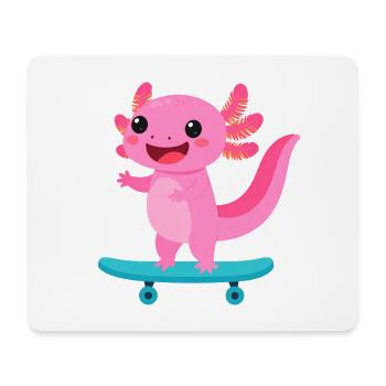 Kawaii Axolotln on Skateboard – Cute Animal - Mouse Pad (horizontal) - white - Front