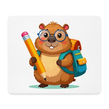 Beaver for school enrollment – start of school with pencil - Mouse Pad (horizontal) - white - Front