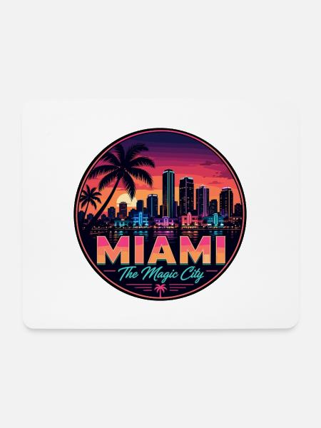 Miami Magic City Retro Sunset Palm Abzeichen - Mousepad (Querformat) - Weiß