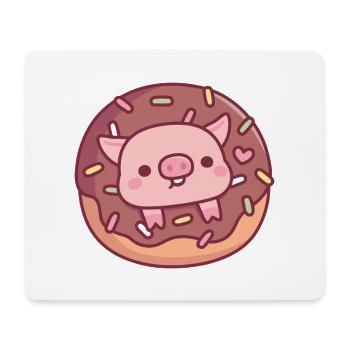 Cochon mignon dans un beignet au chocolat avec des vermicelles - Tapis de souris (format paysage) - blanc - Devant
