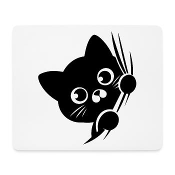Chat perplexe derrière le rideau - Tapis de souris (format paysage) - blanc - Devant