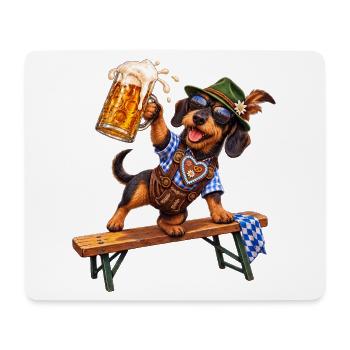 Teckel drôle avec de la bière en costume bavarois - Tapis de souris (format paysage) - blanc - Devant