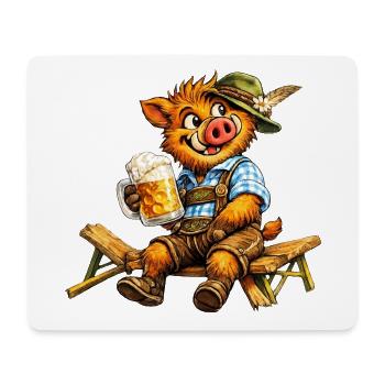 Sanglier drôle avec bière et costume bavarois - Tapis de souris (format paysage) - blanc - Devant
