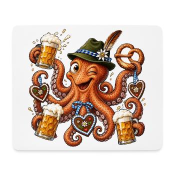 Krake mit Bier Brezel und Lebkuchenherzen - Mousepad (Querformat) - Weiß - Vorne
