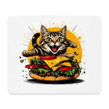 Katze mit großem Burger – Lustiges Fast Food Art - Mousepad (Querformat) - Weiß - Vorne