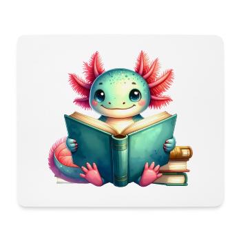 Comic Axolotl Reading a Book – Nerdy Reader Art - Mouse Pad (horizontal) - white - Front