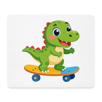 Kleiner grüner Dino auf Skateboard – Skater Spaß - Mousepad (Querformat) - Weiß - Vorne