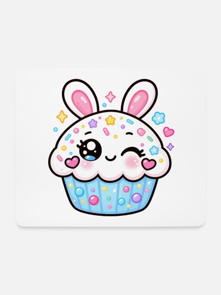 Kawaii Sparkle Bunny Cupcake - Mousepad (Querformat) - Weiß