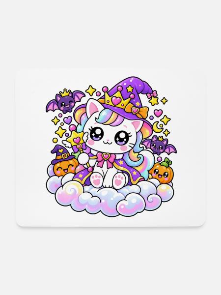Prinzessin Einhornkatze auf Halloween-Wolken - Mousepad (Querformat) - Weiß