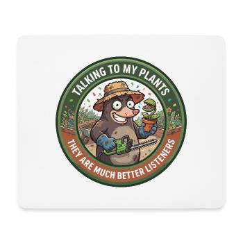 Lustiger Gärtnermaulwurf spricht mit Pflanzen Rasenabzeichen - Mousepad (Querformat) - Weiß - Vorne