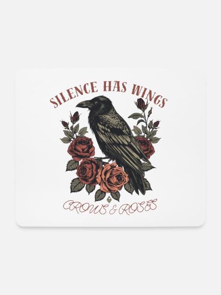 Silent Wings – Gotische Krähen und Rosen - Mousepad (Querformat) - Weiß