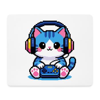 8-Bit Gamer Cat — Retro-Pixelkunst - Mousepad (Querformat) - Weiß - Vorne