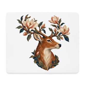 Hirsche mit Geweih, die mit Magnolien blühen - Mousepad (Querformat) - Weiß - Vorne