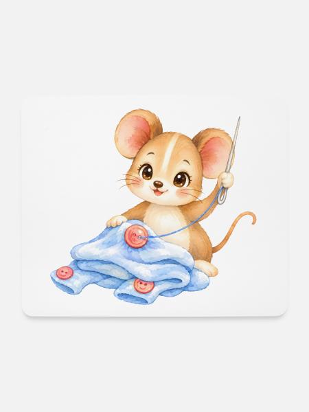 Maus - Nähmaus im Wolltraum - Mousepad (Querformat) - Weiß